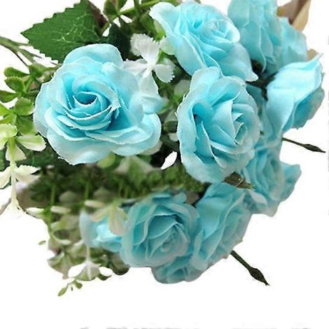 bouquet de 15 roses artificielles en soie synthétique pour décoration de fête, Noël et mariagebleu (1/5)