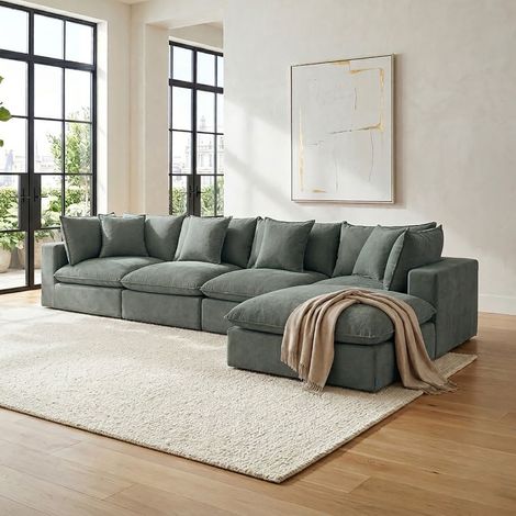 Canapé modulable 380x210x85 cm en tissu texturé kaki - MODUSOF (1/5)