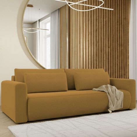 Sofá Cama 2 Plazas Erbezzo, con Cajón, de Apertura Libro, Reclinable, 240x105 cm Amarillo (1/5)