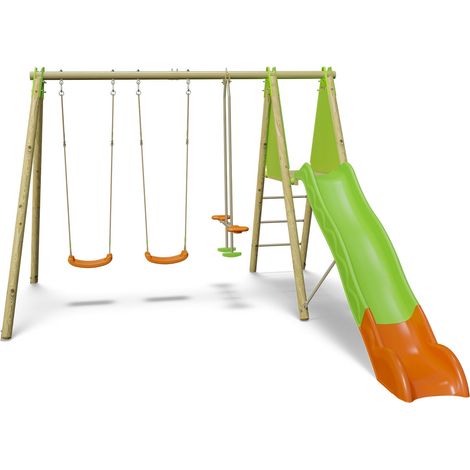 Balançoire en bois poutre métal Techwood OPTIMA Trigano 2,30 m avec toboggan