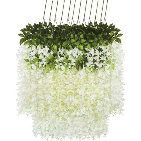 Lot de 12 Artificielle Fleurs Faux Wisteria Vigne Soie Fleur Suspendue Guirlande pour la Maison Jardin Partie De Mariage Décor Simulation Fleur (Lot de 12, 115cm, Blanc)