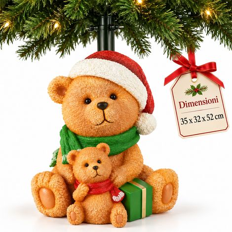 Base Albero di Natale Orsetti e Pacco Regalo Supporto Orso Natalizio 35x32x52cm (1/5)