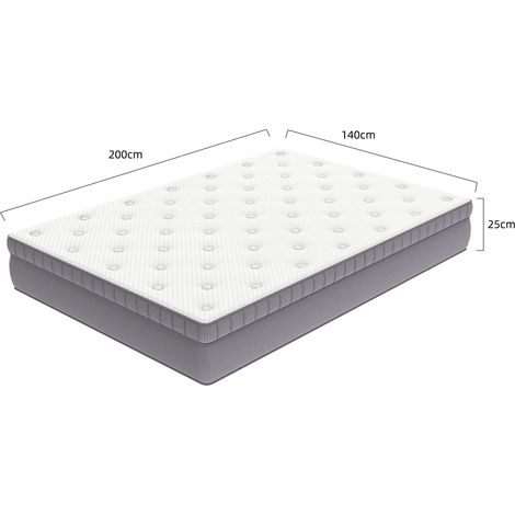 Materasso 140x200 H3, 25 cm, schiuma comfort e molle insacchettate 7 zone, bianco antico DESVIAE (1/4)