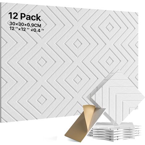 Lot de 12 panneaux acoustiques autocollants en polyester pour panneaux muraux,30 x 30 x 0,9 cm isolation phonique, pour une acoustique efficace et une décoration murale élégante (1/5)