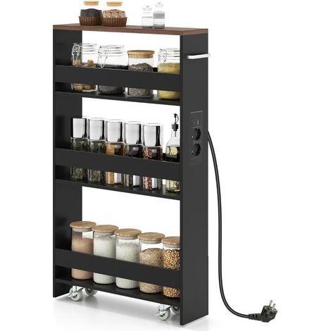 Station de charge intégrée, gain de place avec cette desserte étroite 4 niveaux pour cuisine et buanderie (1/2)
