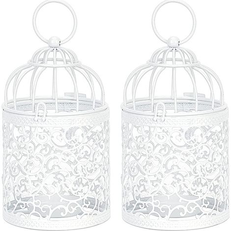 Lot de 2 cages à oiseaux ajourées, lanternes décoratives vintage pour bougies à suspendre ou à poser sur une table, accessoires de décoration pour la maison, les mariages et les fêtes. (1/5)