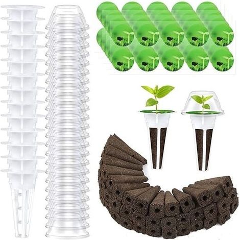 Kit de cultivo hidropónico de 200 piezas, 50 esponjas, 50 cestas, 50 tapas aislantes transparentes y 50 etiquetas para plantas hidropónicas. (1/4)