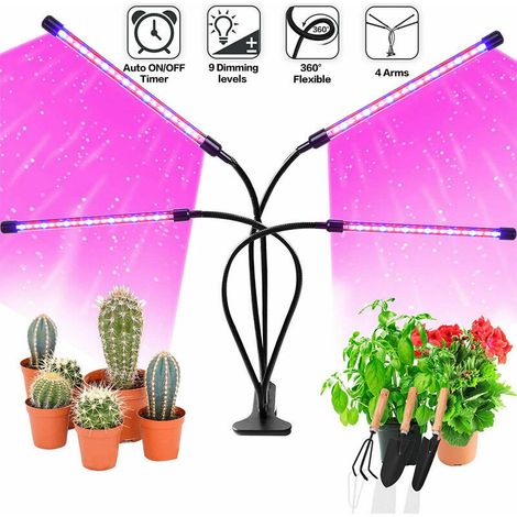 Lampe LED Horticole Croissance Floraison Grow Light avec 360° Adjustable Agrafe 3/6/12H Minuterie 9 Luminosité A (1/5)