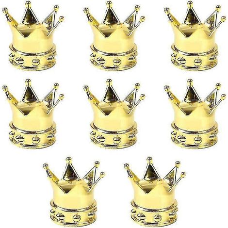 Lot de 8 bouchons de valve de pneu, bouchons de valve de pneu Crown, bouchons anti-poussière pour valve de pneu, bouchons de valve de roue Crown (dorés) (1/4)