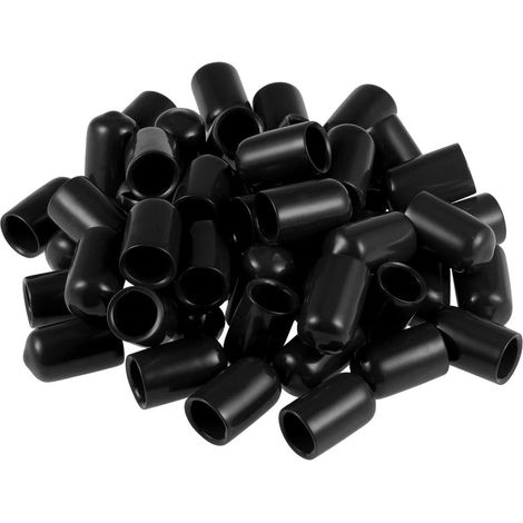 50 Capuchon, Diamètre Intérieur 10mm, Caoutchouc Noir, Pour Vis Et Tuyau, Protection Meuble