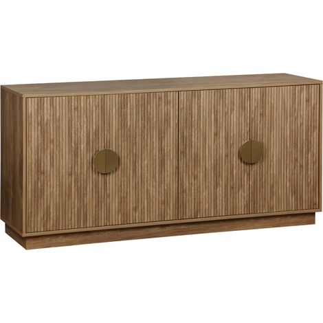 Buffet exotique 4 portes. effet bois de manguier rainuré. buffet bas. poignées en métal doré. L 160 x P 40 x H 75cm