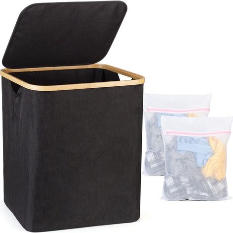 Panier à linge en bambou avec couvercle amovible Panier à linge Panier à linge Panier à linge Panier à linge Panier à linge Grand panier à linge pliable Laundry Baskets 60 l (1/5)