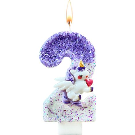 Bougie pour 2 ans pour fille - Licorne - Décoration de gâteau 2 - 3D - Arc-en-ciel - Bougie d'anniversaire - Chiffres 2 - Violet - Décoration de gâteau pour fille de 2 ans (1/5)