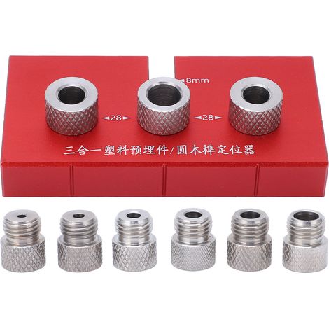 Wood Doweling Jig Drill Guide 3 in 1 Locator Hole Puncher Positioning Opener Carpentry Tools Red (1/5)