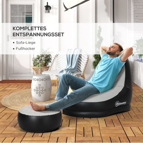 Sofá hinchable con puff y portavasos, gris claro, 125 x 100 x 87 cm, para camping y casa (1/5)