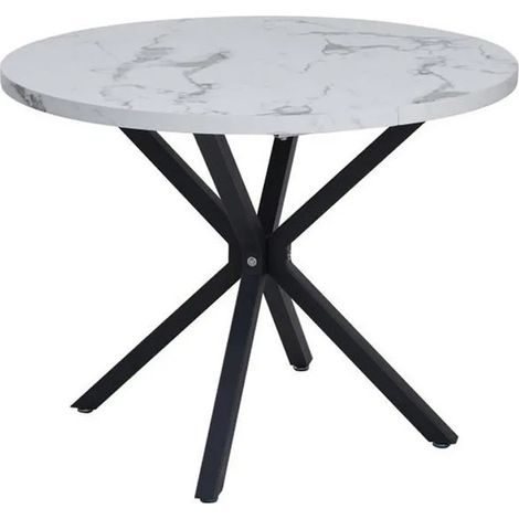 Wokaka Ensemble table et chaises de salle à manger - style vintage - Table MDF faux marbre blanc - avec 4 Chaises en lin (marron) (1/4)