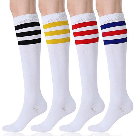 Lot de 4 paires de chaussettes hautes pour femmes, chaussettes tubulaires décontractées multicolores (1/5)