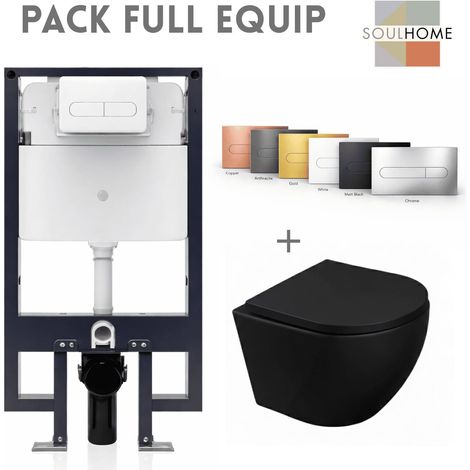 SOULHOME - Pack WC Inodoro Negro Mate Suspendido Completo con Cisterna Empotrada, Pulsador Cobre  Tapa Amortiguada y Fijaciones Ocultas (1/5)