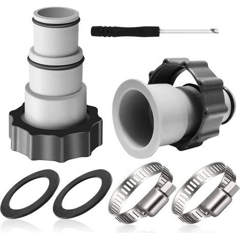 (Couleur:Gris)Lot de 2 adaptateurs pour tuyau de piscine Intex, 32-38 mm, pour pompes avec raccord fileté et valve à piston, accessoires (1/5)