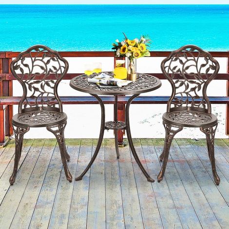 Ensemble bistro 3 pièces en aluminium coulé, table et 2 chaises pour jardin, balcon ou terrasse (1/5)