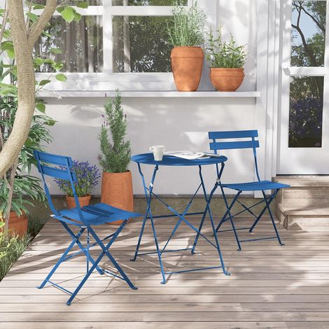 Grand patio Set de Table Bistro Ensemble 2 Chaises Pliables et 1 Table Ronde Pliante Adaptée pour 2 Personnes, Salon de Jardin Exterieur pour Balcon, Terrasse, Intérieur (Paon Bleu) (1/5)