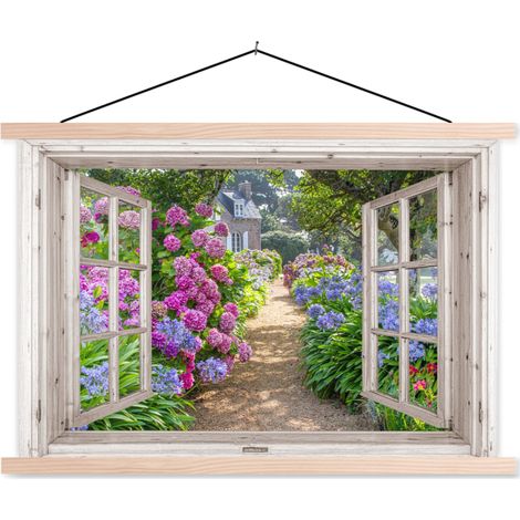 TEXTILE WALL ART Hydrangea - See-through - Flowers - Summer - Purple - Path 120x80 cm