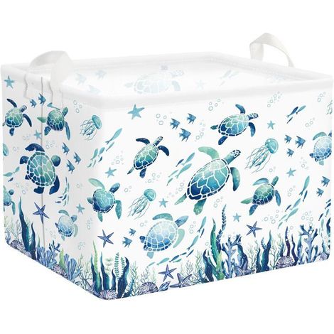 Grand Corbeille A Linge Animaux Marins Repliable Panier Rangement Jouets Vêtements Pour Maison,Tortues Bleues,36L[CA116] (1/5)