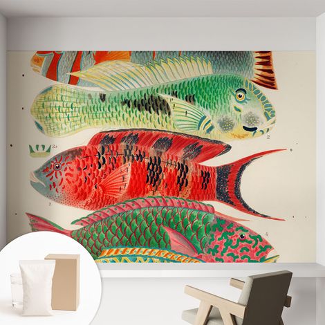 Papier peint intissé mural avec imprimé pour décoration pour salon pour chambre à coucher pour entrée Poissons exotiques 152x104 cm (1/5)