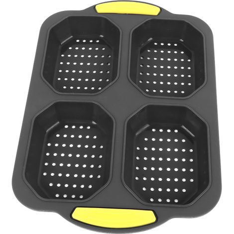 Moule à pain en silicone à 4 compartiments pour baguettes, pains à hot-dog et autres petits pains. Antiadhésif, compatible lave-vaisselle et résistant à la chaleur. (1/5)