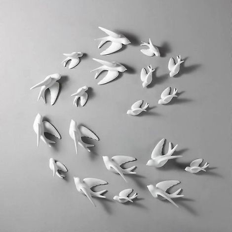 Lot de 3 sculptures murales décoratives en céramique 3D représentant des hirondelles, mignonnes et créatives, pour salon, salle à manger, bureau ou jardin. (1/5)
