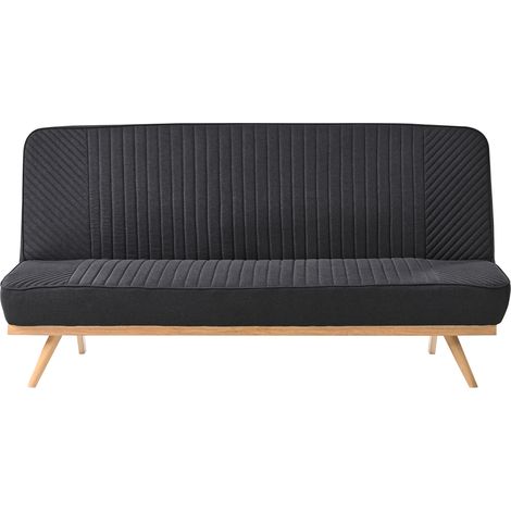 Sofá cama moderno de tela sin reposabrazos 2 plazas asiento y respaldo con costuras patas de metal acabado en madera negro Kalfafel (1/5)
