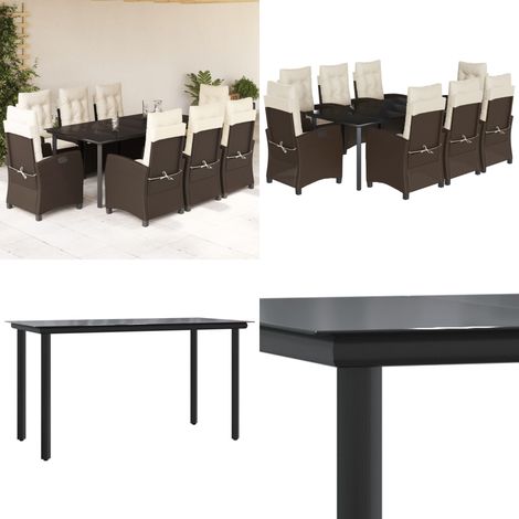 9-tlg. Garten-Essgruppe mit Kissen Braun Poly Rattan - Gartentisch - Gartenstuhl (1/5)