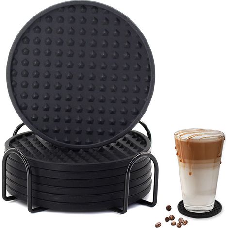 4 Sous-verre en silicone, antidérapant, résistant à la chaleur, avec rainures, pour bureau et cuisine (1/5)