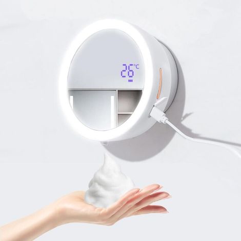 Automatischer Schaumseifenspender mit 3 einstellbaren Stufen, Wandmontage, Spiegel, wasserdicht und modernem Design für das Badezimmer (Weiß) (1/4)