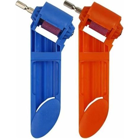 Aiguiseur de Forets Portable – 2 Pièces en ABS Haute Résistance avec Meule en Corindon Brun (Bleu/Orange) (1/4)