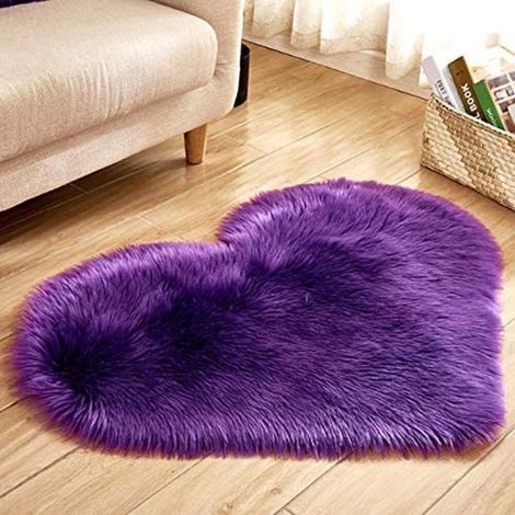 Tapis en fausse peau de mouton, motif cœur, doux et moelleux, pour chambre à coucher, canapé, décoration, violet, 40 x 50 cm (1/5)
