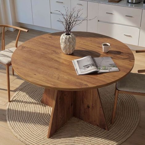 Fester Tisch Racale, 4 Plätze, rund, Tragkraft 60 kg, 120x120x75h cm, Braun Eiche Knoten (1/5)