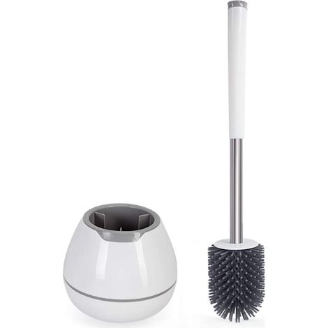 Cepillo de baño de silicona con soporte de secado rápido y mango largo antideslizante, color blanco (1/5)