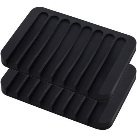 2 Pièces Égouttoirs à Savon en Silicone Antidérapants pour Garder Les Barres au Sec - pour Salle de Bain, Douche, Cuisine, Éponge (Noir) (1/3)