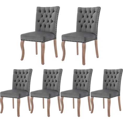 GagaChaise salle a manger grise en velours, pieds bois massif, lot de 6 (1/5)