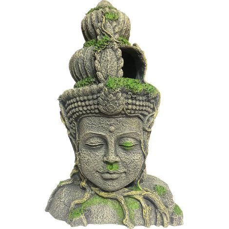 Statue Bouddha - Décoration Aquarium Résine - Pour Bassin Eau Douce ou Eau de Mer - 19,5 x 14 x 28,5 cm - 1 Pièce