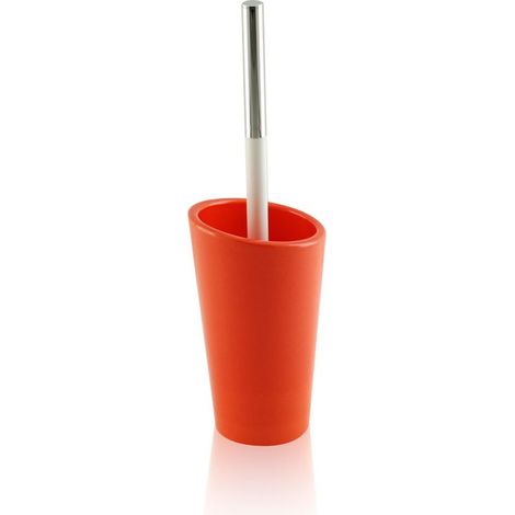 Porta scopino da bagno a terra - pavimento in ceramica e ottone cromato, colore arancione