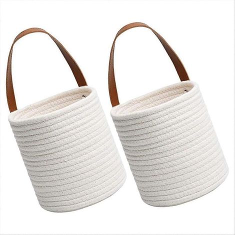 Lot de 2 paniers muraux en osier et tissu de coton, parfaits pour la décoration florale et intérieure. (1/5)