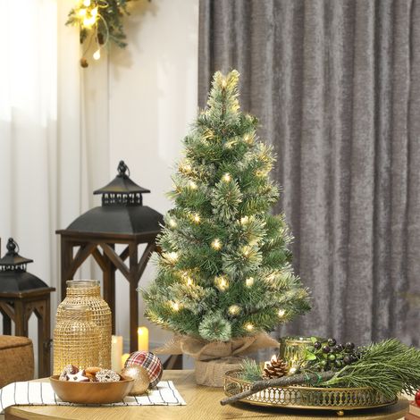 Petit sapin de Noël, 60 cm de haut, avec 35 lumières LED blanches, 68 branches épaisses et ignifugées, vert (1/5)