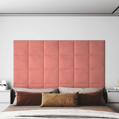Tête de lit murale 12 pièces en velours rose - PANGIVO (1/5)