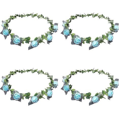 Couronne de fleurs roses (lot de 4) pour cheveux de mariée, bandeau et guirlande, accessoire de coiffure pour femmes et filles-Blue (1/5)