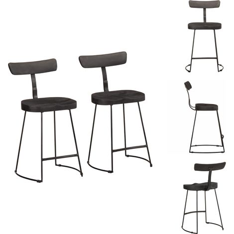 Tabourets de bar lot de 2 noir 49x43x79 cm bois manguier massif - Tabouret De Bar - Tabourets De Bar - Chaise - Chaise De Bar De Petit-déjeuner (1/5)