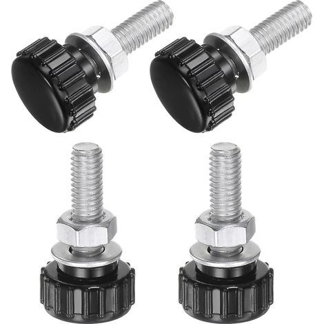 Lot de 4 Boutons Moletés à Vis M6 x 20 mm Avec Écrous et Rondelles, Bouton de Serrage à Tête Plastique de 17 mm, Vis à Main, Noir (1/4)