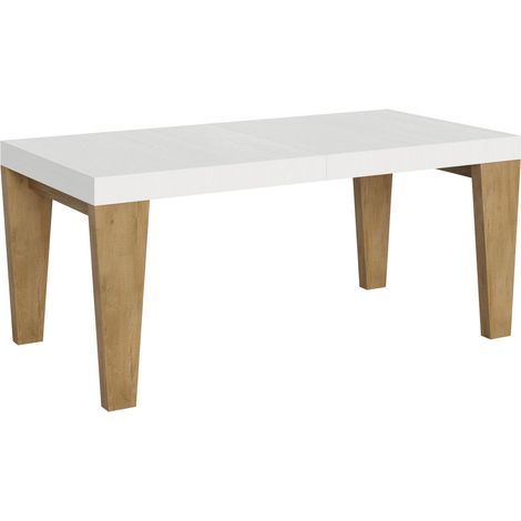 Table extensible blanche et pieds chêne naturel 6 à 20 places Kristo 180 à 440cm-Pied et support sur roulettes (1/5)