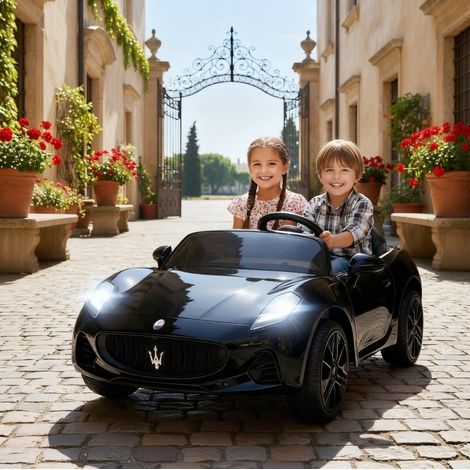 Voiture électrique enfant Maserati 2 places noire 12V avec télécommande, LED et musique (1/5)